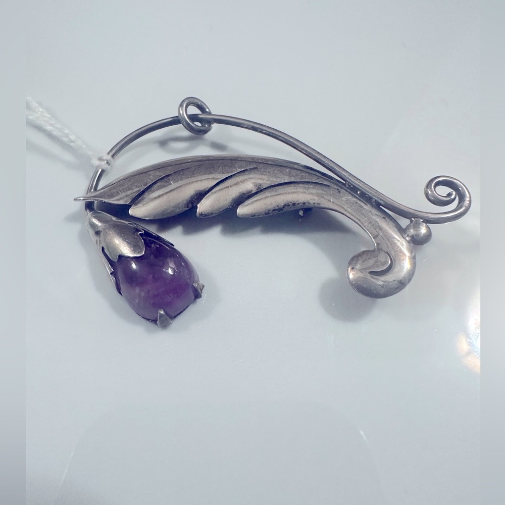 Vintage signed Taxco silver & amethyst blue bell   brooch